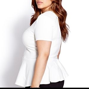 Forever 21 Plus Size 2X White Sleeveless Peplum Zip Top